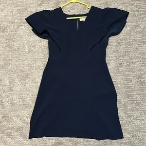 LOFT Navy Dress with Fringe Flutter Sleeves